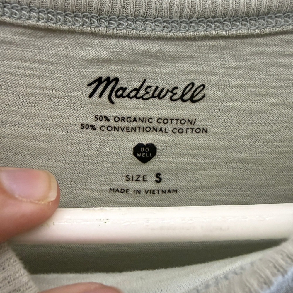 Madewell Sage Green Ruffle Sleeve Slub Cotton T-Shirt Size S Curved Hem Tee - Picture 2 of 6